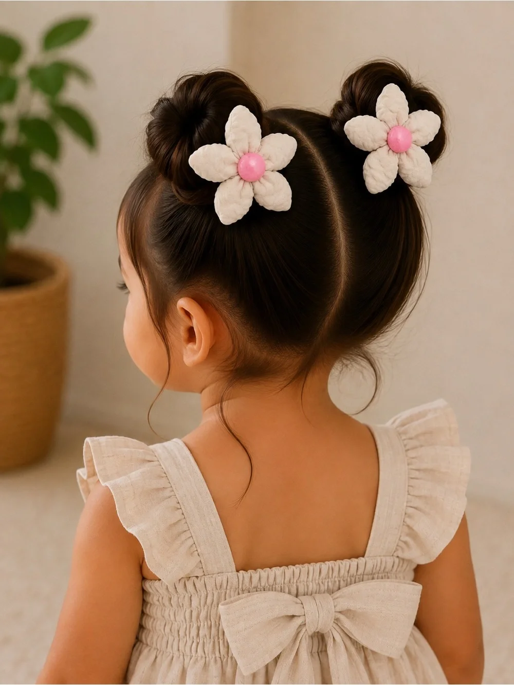 Kids Floral Hair Clips - Cream Flower with Pink Center